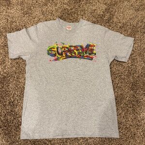 Supreme Paint Logo Tee In Heather Gray~Size Medium